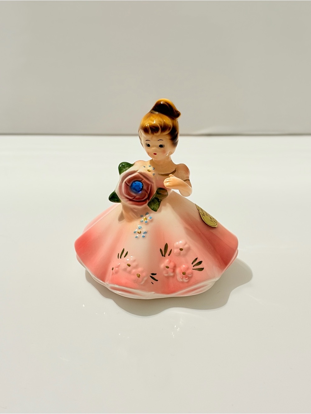 Josef Originals September Sapphire Birthstone Pink Figurine Girl Vintage 4”